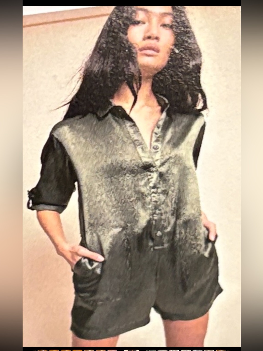 NATION LTD Romper Green Button-Up